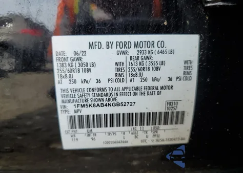 2022 Ford Explorer Police Interceptor z USA, uszkodzony, nr VIN 1FM5K8AB4NGB52727